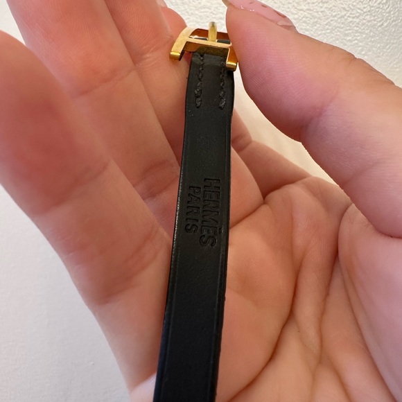 HERMES "Hapi 4": Black, Leather & Gold "H" Logo Wrap Bracelet - Picture 5 of 12
